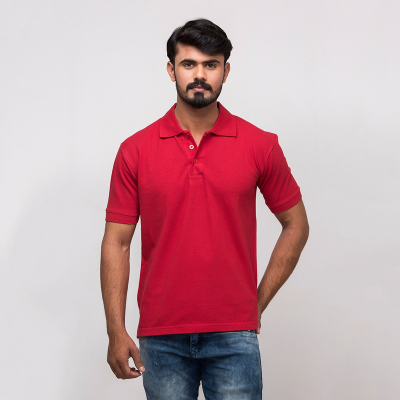 harvey trendz Solid Men Polo Neck Red T-Shirt