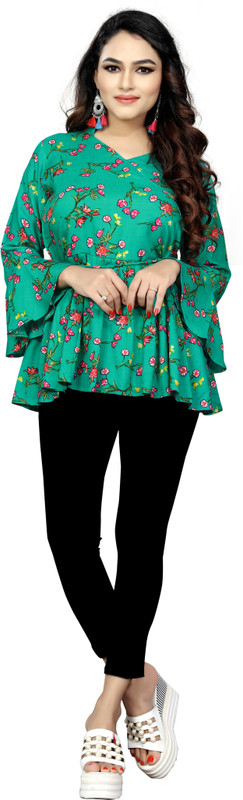 brothers deal Party Flared Sleeve Printed Women Multicolor Top