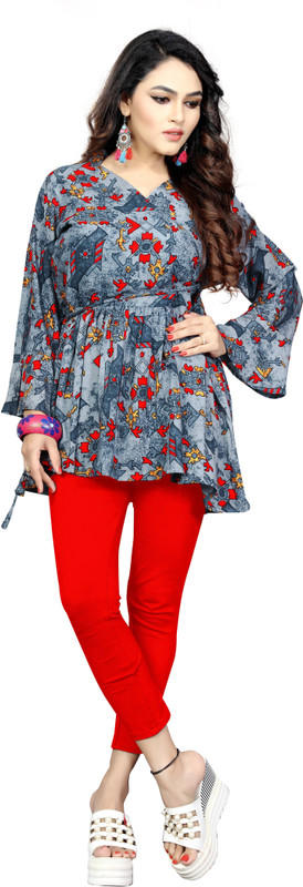 brothers deal Party Flared Sleeve Printed Women Black Top