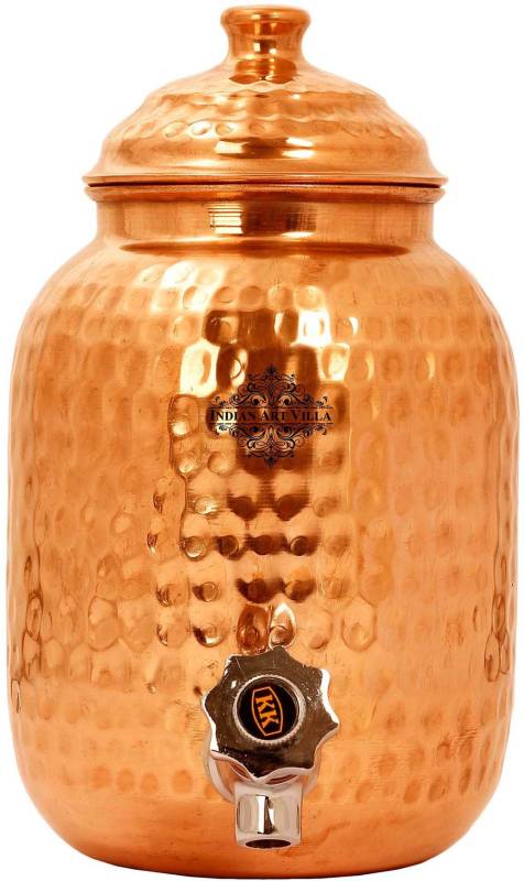 IndianArtVilla Copper Hammered Water Pot Tank Dispenser - 8 L Copper Grocery...