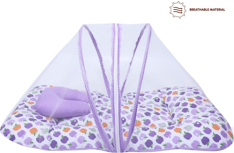 Miss & Chief by Flipkart Baby Mosquito Net With Mattress Polycotton Baby Mattress Apple & Polka Dots Print(Fabric, Purpal)