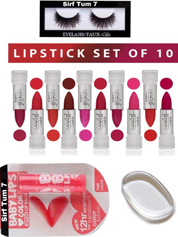 sirf tum 7 COMBOcombo mars lipstick 10,silicon puff,pink lolita,eyelash(13 Items in the set)