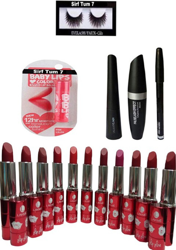 sirf tum 7 SIRF TUM 7COMBO LAKM LIPSTICK PURE MATTE, ,MASCARA,EYEBROW PENCIL, EYELASH(Set of 17)