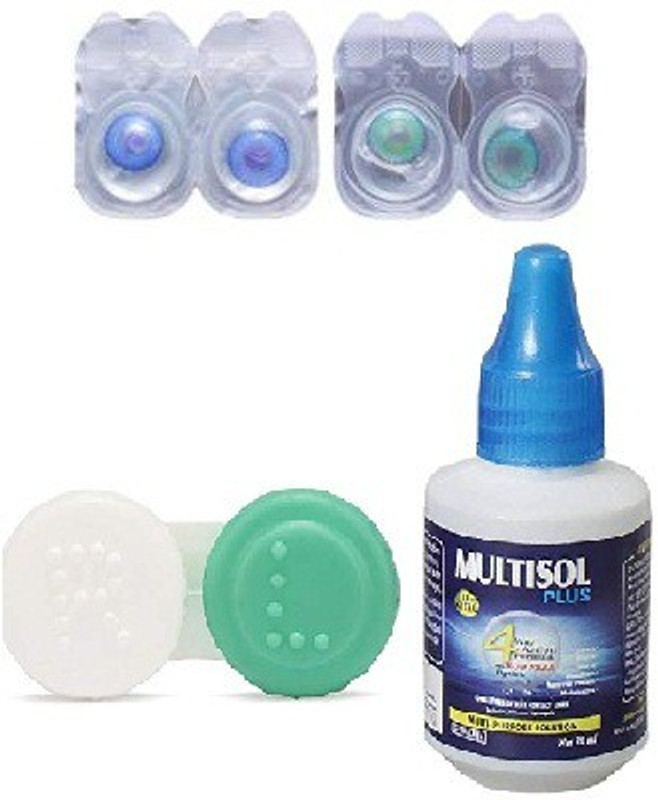 luckshine 2 Pir ( Drk Blue - qu ) ero Power Monthly + Lens Cse + Solution Monthly(0, Colored Contact Lenses, Pack of 2)