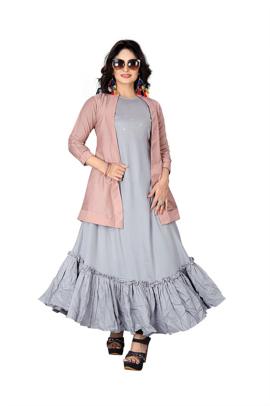 kalkikalki Women's Solid Gown Kurta(Grey, Brown)