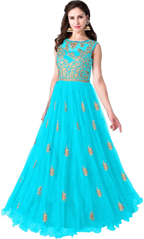 color bucket Net Embroidered Gown/Anarkali Kurta & Bottom Material(Semi Stitched)