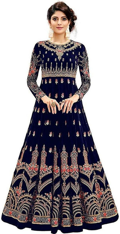 om sai art Anarkali Gown(Blue)