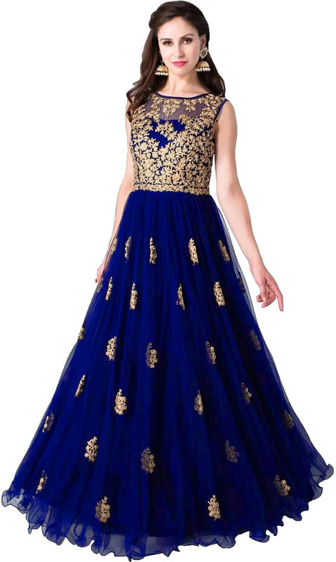 color bucket Net Embroidered Gown/Anarkali Kurta & Bottom Material(Semi Stitched)
