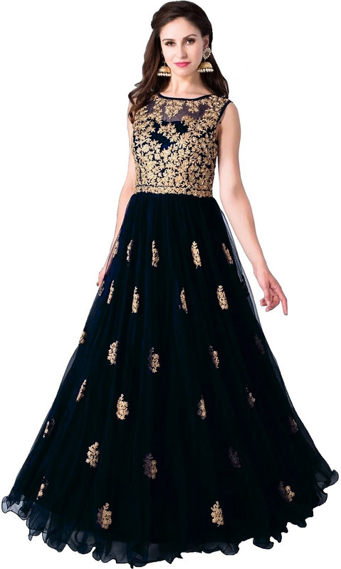 color bucket Net Embroidered Gown/Anarkali Kurta & Bottom Material(Semi Stitched)
