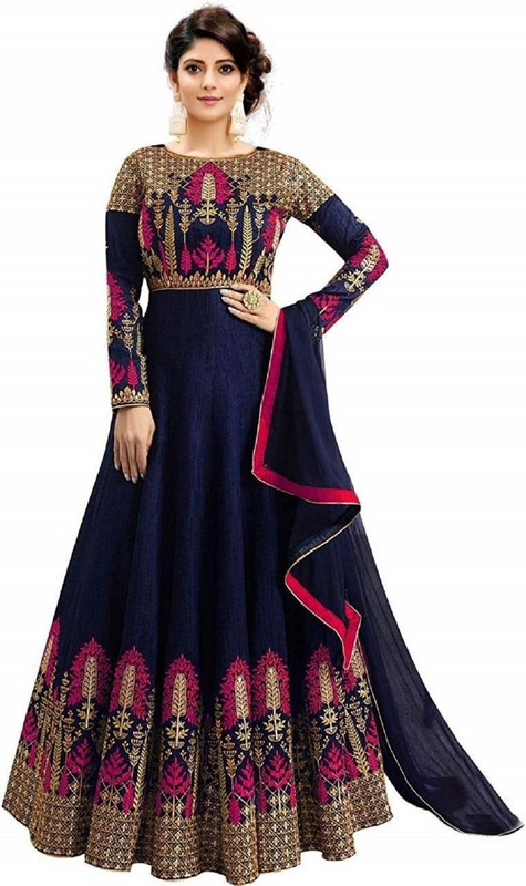 om sai art Anarkali Gown(Pink)