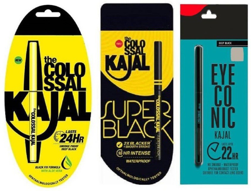 lugozzi pack of 3 eyeconic kajal,colossal super black kajal(black, 0.35 g)