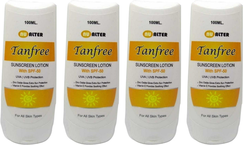 nualter Tanfree Sunscreen Lotion 100ml pack of 4 - SPF 50(800 g)