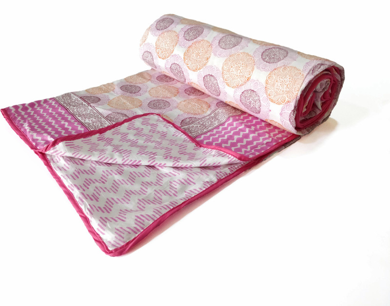 blockofind Geometric Double Dohar(Cotton, Pink)