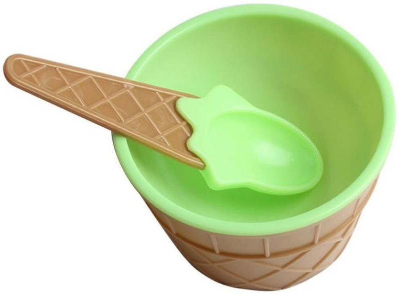venja Plastic Ice Cream Bowls and Spoons Set Plastic Dessert Bowl(Multicolor, Pack of 1)