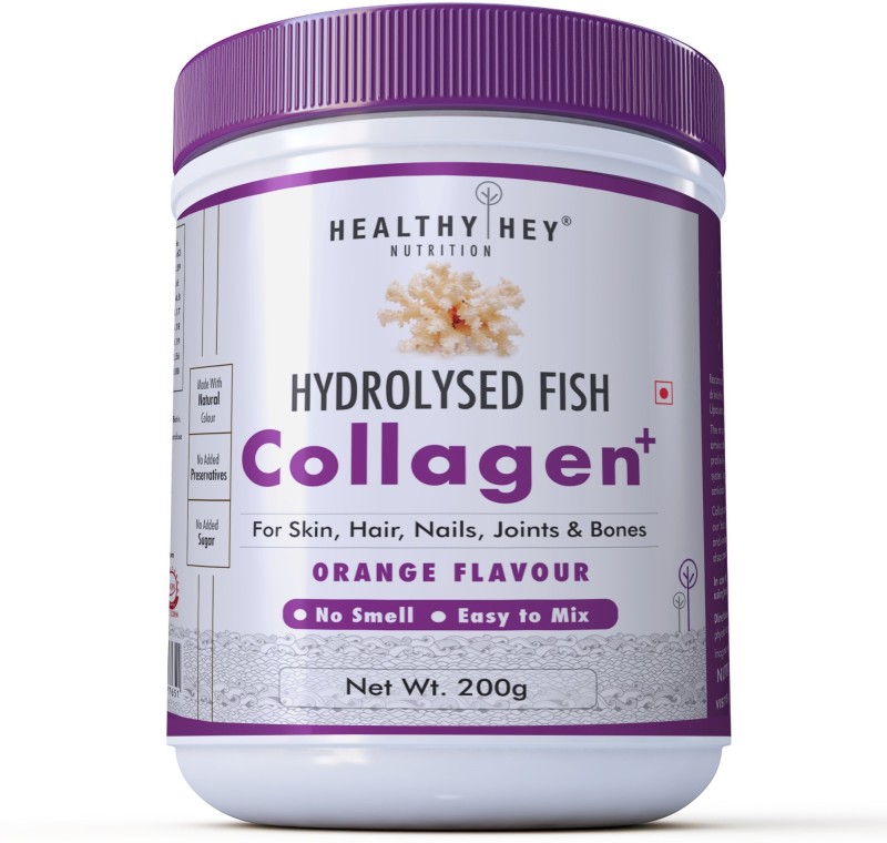 yHey tion Fish Collagen Powder 200g - Hydrolyzed Fish Collagen Peptides(Orange Flavour,200g) Whey Protein(200 g, Orange)