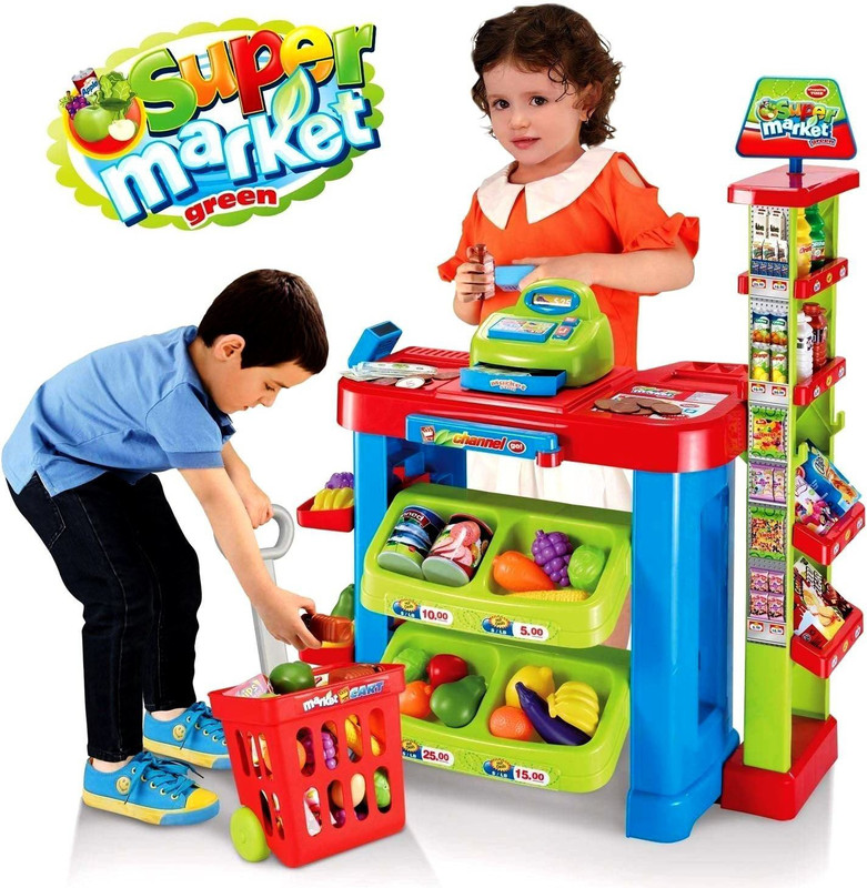kashti toys and games Plastic Battery G Operated Super Market Set with Basket (Green)
