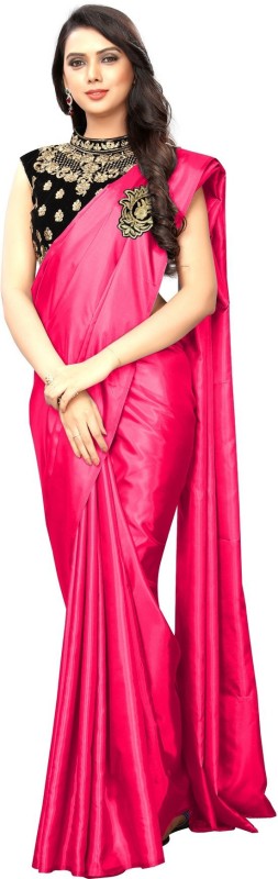 Dhriyan Solid Fashion Silk Blend Saree(Pink)