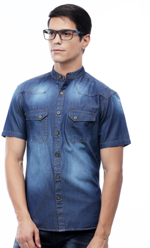Rodid Men Solid Casual Blue Shirt