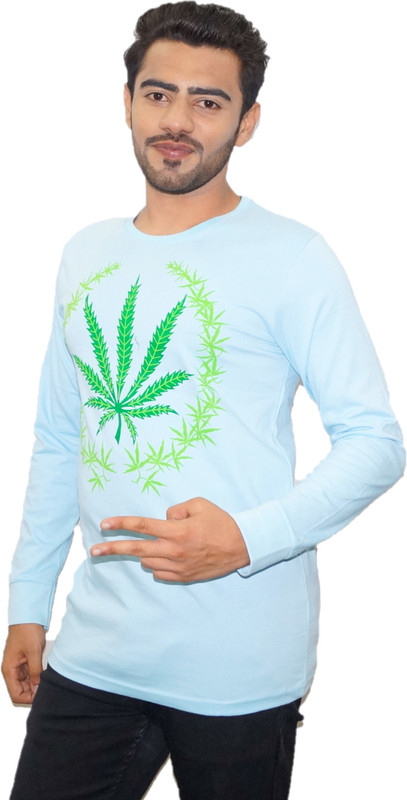 aalishanz Printed Men Round Neck Light Blue T-Shirt