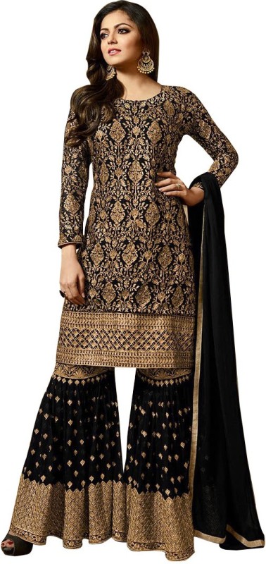 Aryan Fashion Store Poly Georgette Embroidered Salwar Suit Material(Semi Stitched)