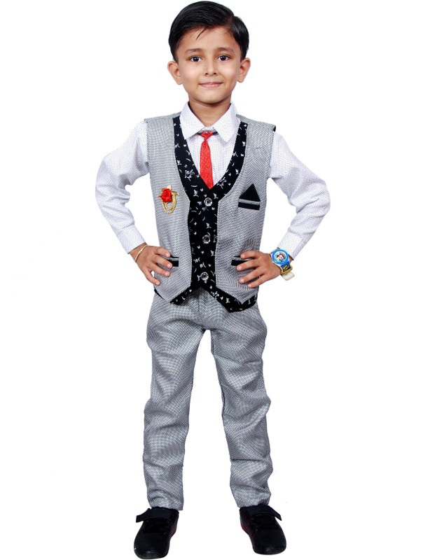 nvh Boys Festive & Party, Formal, Casual, Wedding Shirt, Waistcoat and Pant Set(Grey Pack of 1)