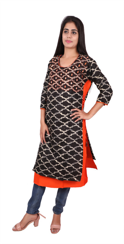 prem collection Women Patchwork Straight Kurta(Multicolor)