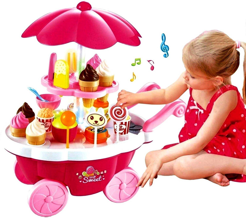 HIR ENTERPRISE Luxury Ice Cream Sweet Candy Cart Playset Toy with Lights and Music, Candy Muffin Cake Sweet Shopping Cart