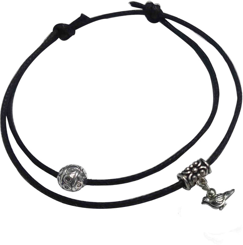 gurjari Two Layer Black Thread Anklet with SPARROW Hanging Cotton Dori Anklet