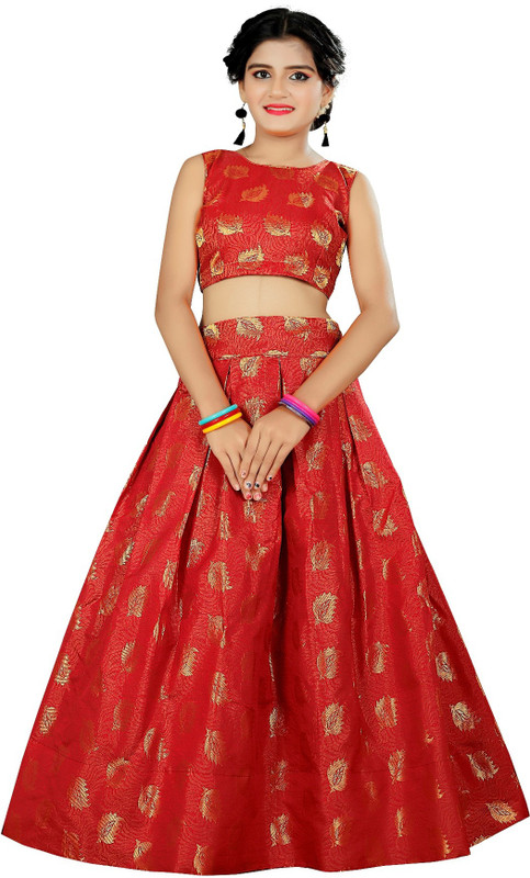 keyaan fashion Girls Lehenga Choli Ethnic Wear Solid Lehenga & Crop Top(Red, Pack of 0)