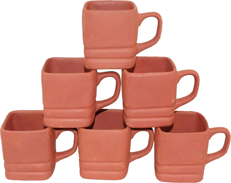 himalayan nrange terracotta clay mug set with handle Pottery Mug(200 ml, Pack of 6)