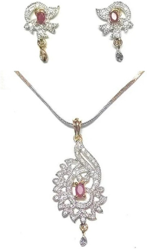kanojia collections PEN1 Gold-plated Ruby Alloy Pendant Set