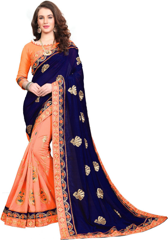 ofline selection Embroidered Fashion Silk Blend Saree(Orange)