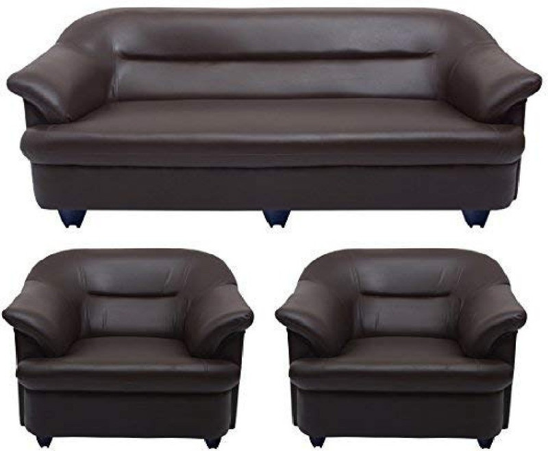 hifurn Leather 3 + 1 + 1 brown Sofa Set