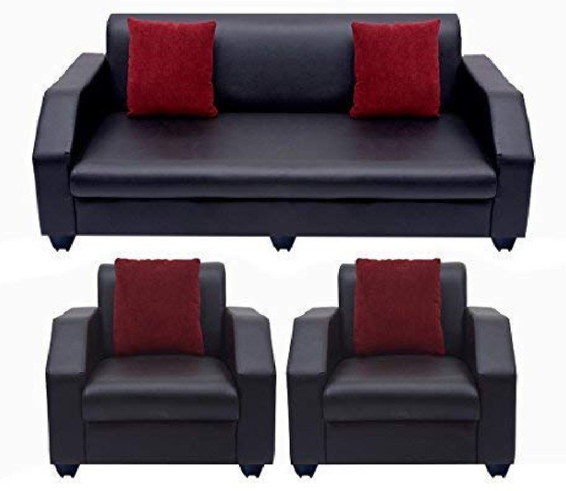 hifurn Leather 3 + 1 + 1 brown Sofa Set