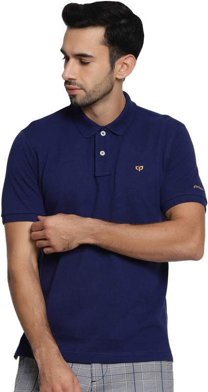 peeppal Solid Men Polo Neck Blue T-Shirt
