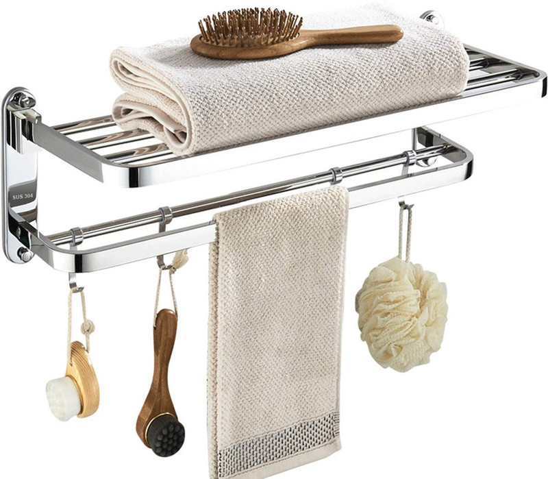 pinkparifashion Wall Mounted Dual Layer Space Aluminum Towel Storage 24 inch 5 Bar Towel Rod(Stainless Steel)