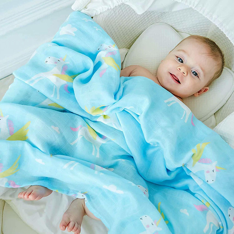 lillypupp Animal Double Swadding Baby Blanket(Cotton, Blue)