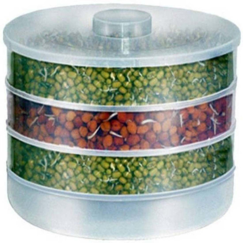 look n like Plastic Sprout Maker with 3 Layer Bowl - 3000 ml Plastic Utility Box  - 3000 ml Plastic Grocery Container, Fridge Container, Utility Box(Clear)