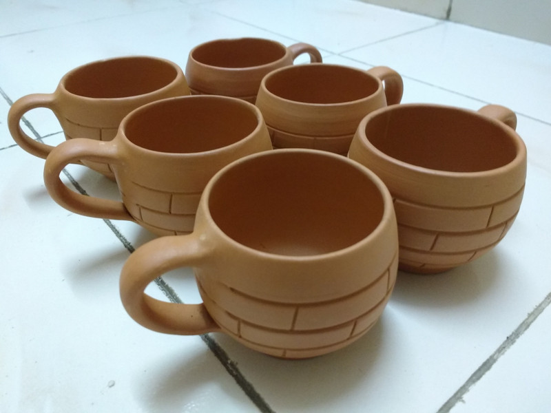 juggling jokers Hand made tea/ coffee clay cups Pottery(Brown, Pack of 6)