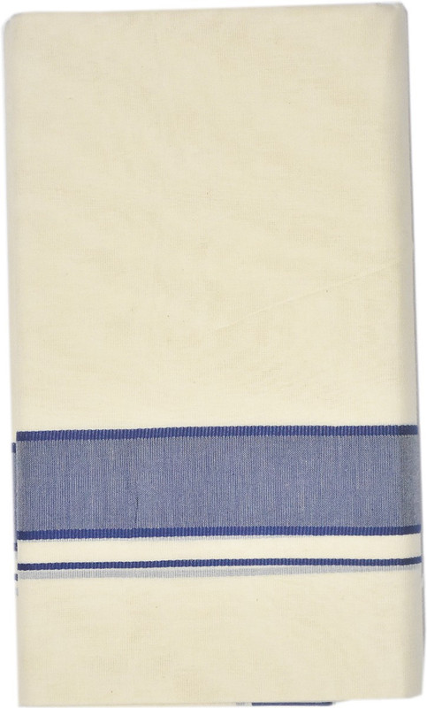 vaishnavi fashion ure Balaramapuram Cotton Beige Mundu/Dhoti With Light Navy Blue Border. Woven Men Dhoti