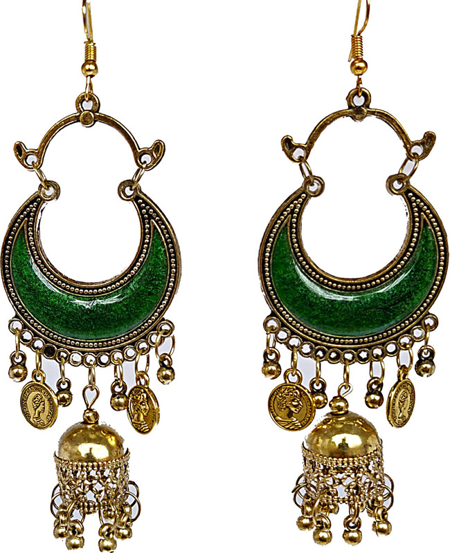 atul jain Modern Womaniya Moon Shape with Gold jhumka with Coins Alloy Jhumki Earring, Drops & Danglers