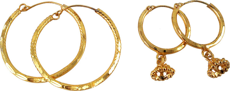 manohar Fancy earing diamond cutting golden polish bali earing size (3 cm) and diamond cutting jhumki bali small size (1.5 cm) for women & girls super saver combo pack of 2 pair - (D107+JOB101) Brass Hoop Earring
