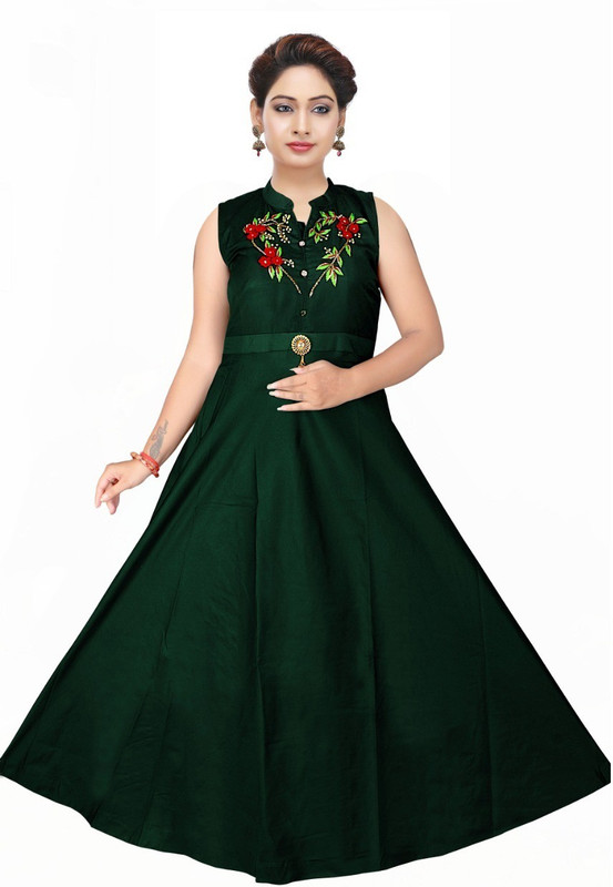 om sai art Anarkali Gown(Green)