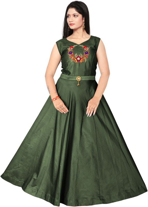 om sai art Anarkali Gown(Light Green)