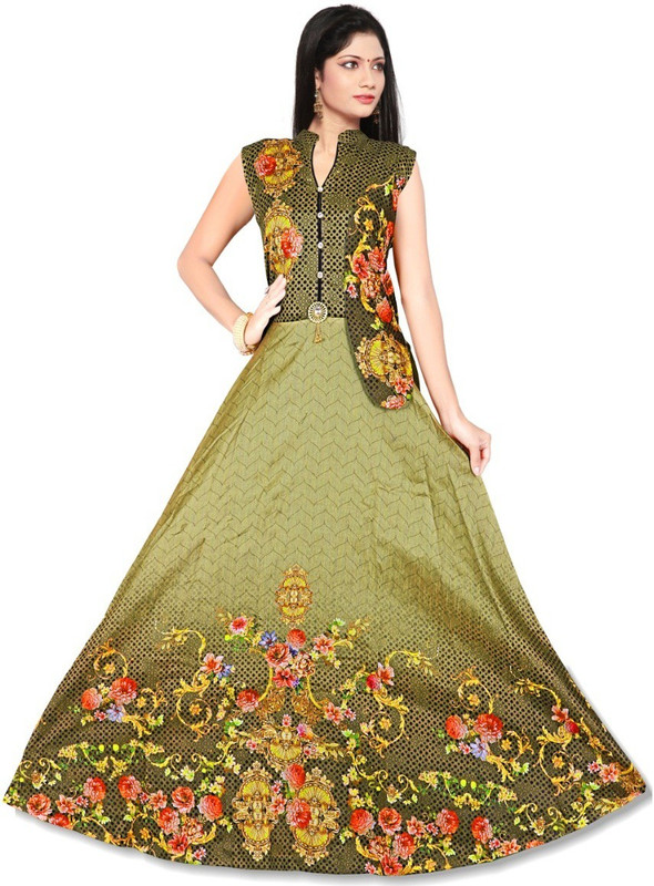 om sai art Anarkali Gown(Green)
