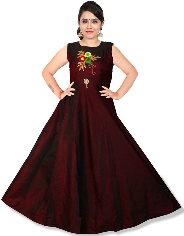 om sai art Anarkali Gown(Red)