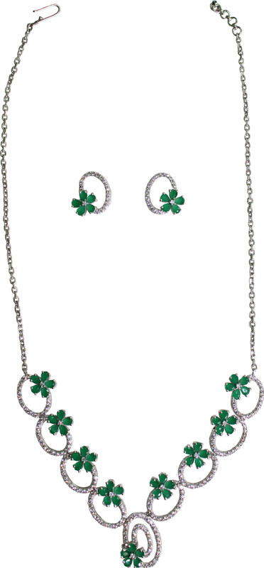 bhanu gems Silver Jewel Set(Green, White)
