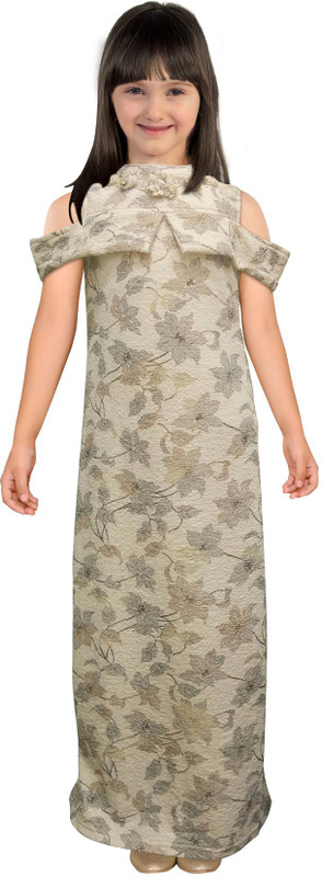 one piece gown Indi Girls Maxi/Full Length Party Dress(Beige, Fashion Sleeve)