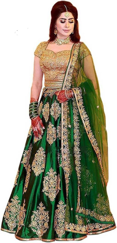 divyam fab Embroidered Semi Stitched Lehenga, Choli and Dupatta Set(Green)