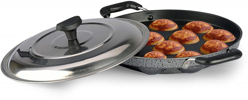 udaan U daan 3mm nonstick appam patra 12pc with handle and lid Paniyarakkal with Lid(Aluminium, Non-stick)